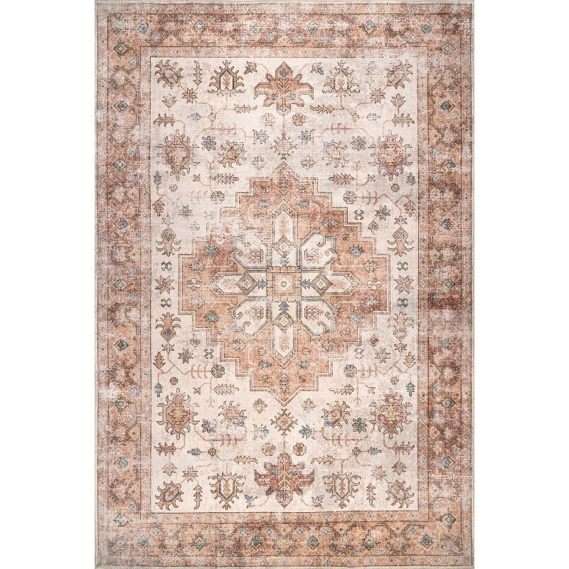 Peach Medallion 6' x 9' Easy-Care Synthetic Area Rug