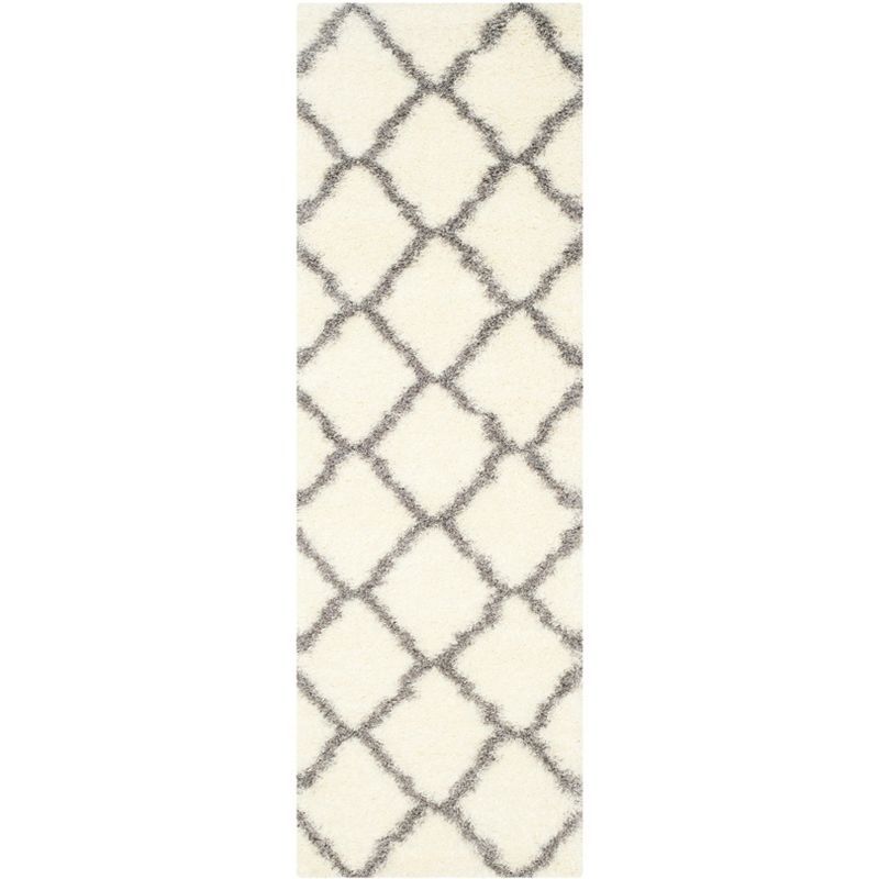Ivory and Grey Synthetic Hand-Knotted Shag Rug