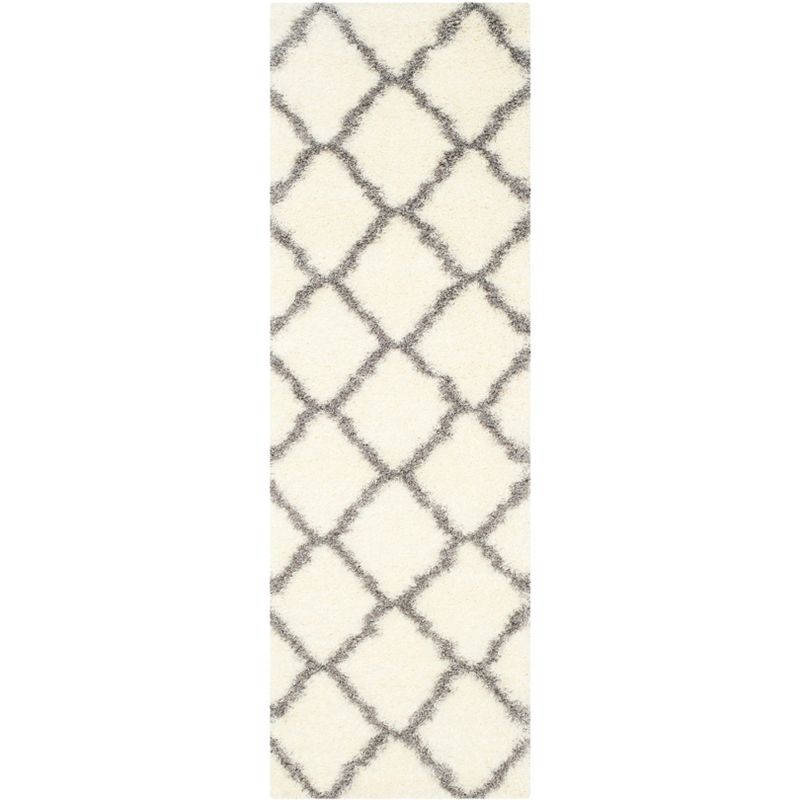 Ivory and Grey Synthetic Hand-Knotted Shag Rug