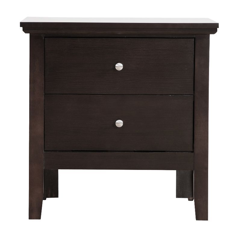 Espresso Solid Wood 2-Drawer Nightstand with Nickel Handles