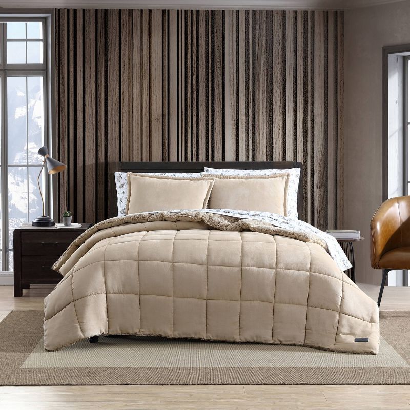 King Reversible Brown Microfiber Comforter and Sham Set