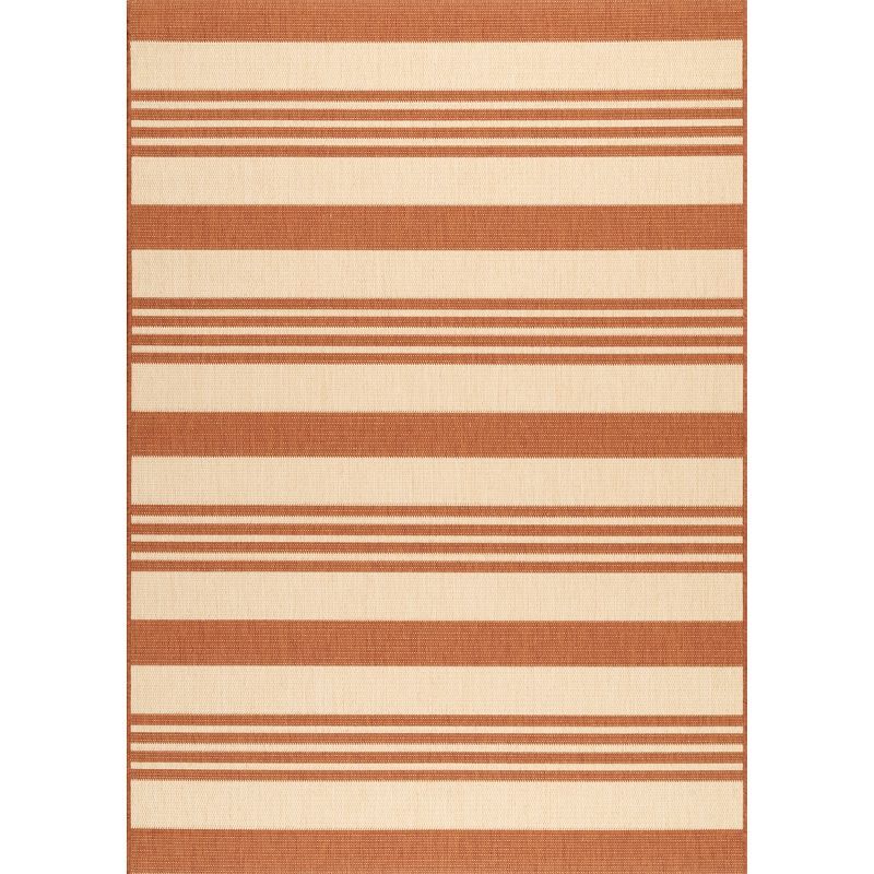 Terracotta Striped Easy-Care Synthetic 4' x 6' Outdoor Rug