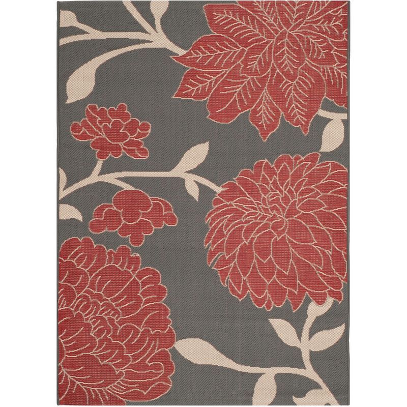 Anthracite & Red Rectangular Easy-Care Synthetic Area Rug