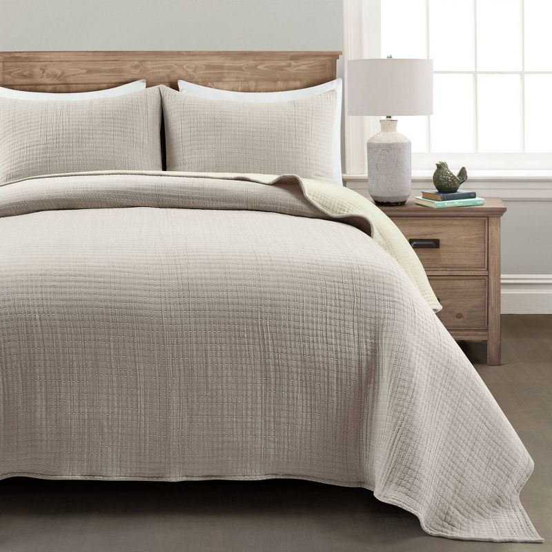 Neutral Off-White Cotton Reversible Full Quilt Set