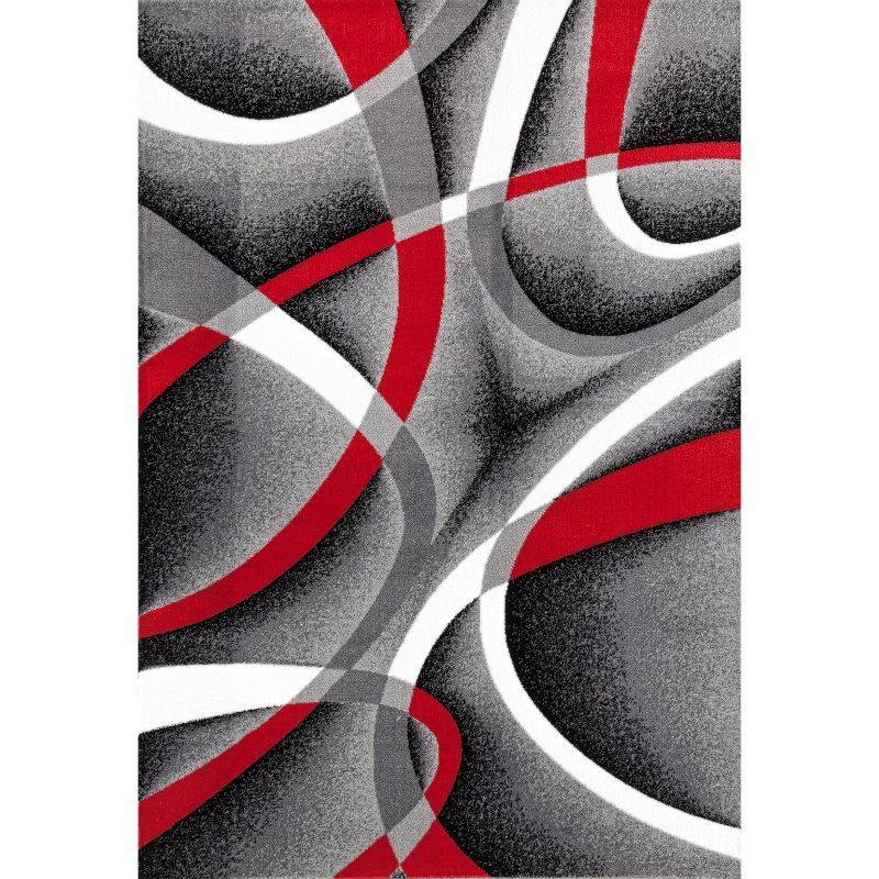 Gray and Red Abstract Geometric 8' x 10' Synthetic Area Rug