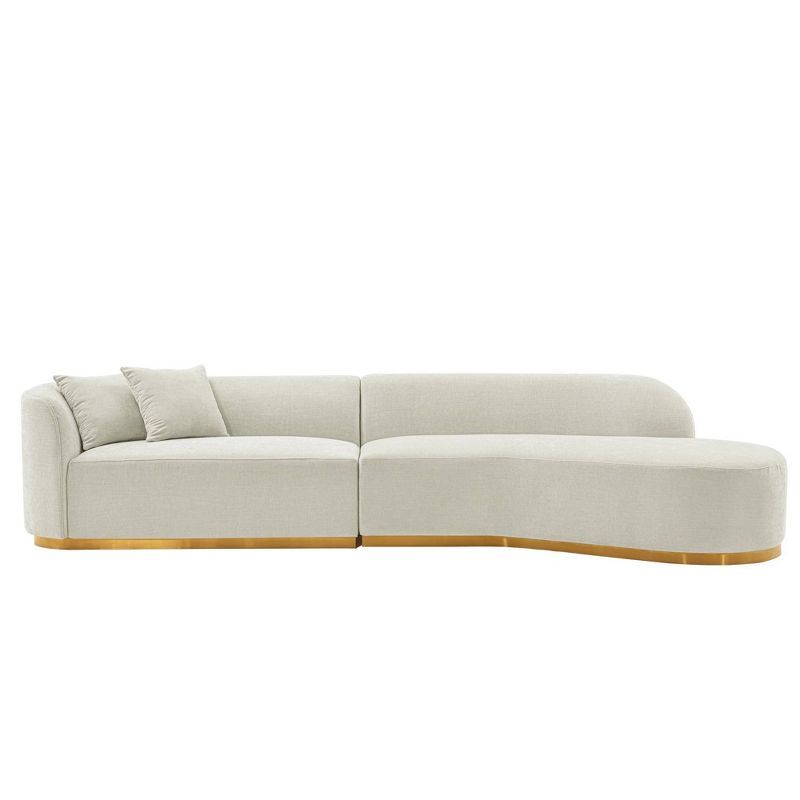 Ivory Linen Upholstered 2-Piece Sectional Sofa with Golden Base