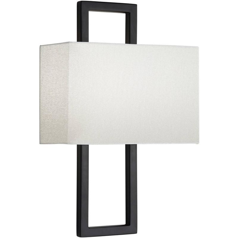 Black Rectangular Modern Wall Sconce with Faux Silk Shade