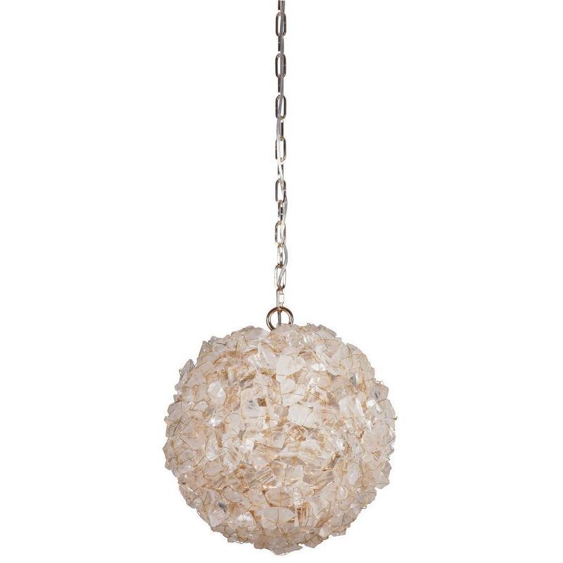 Polished Nickel and Glass Drum Pendant Light