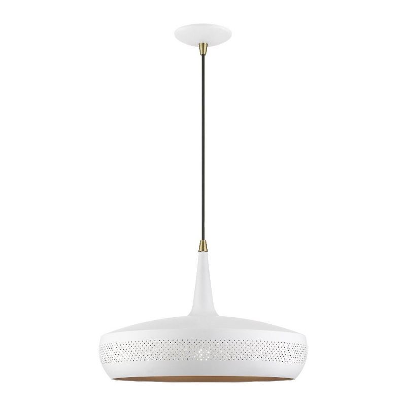 Banbury Chic White Aluminum Pendant with Gold Interior and Antique Brass Accents