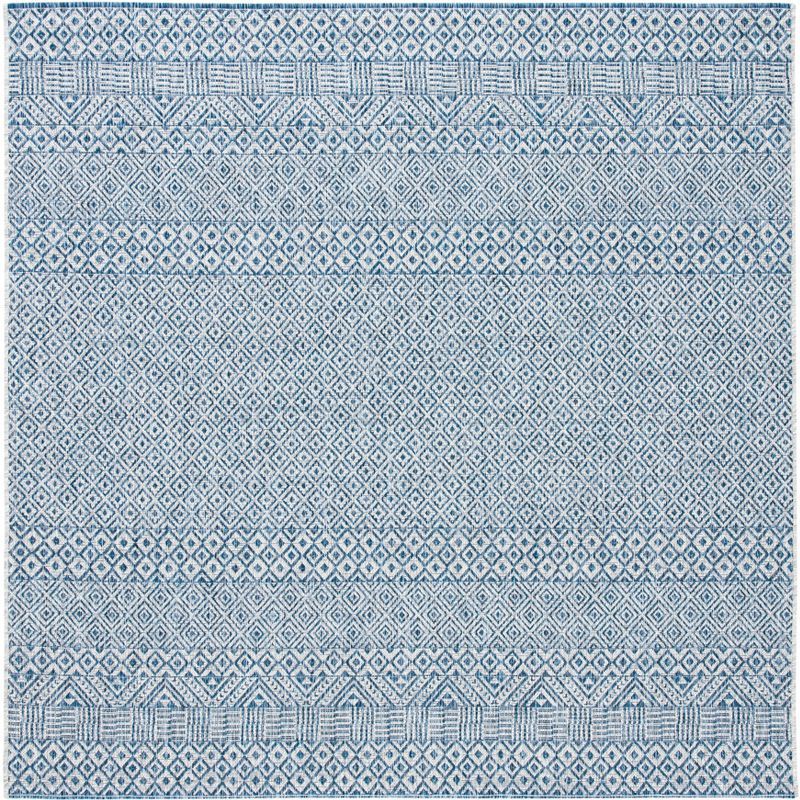 Square Blue Synthetic Non-slip Stain-resistant Area Rug