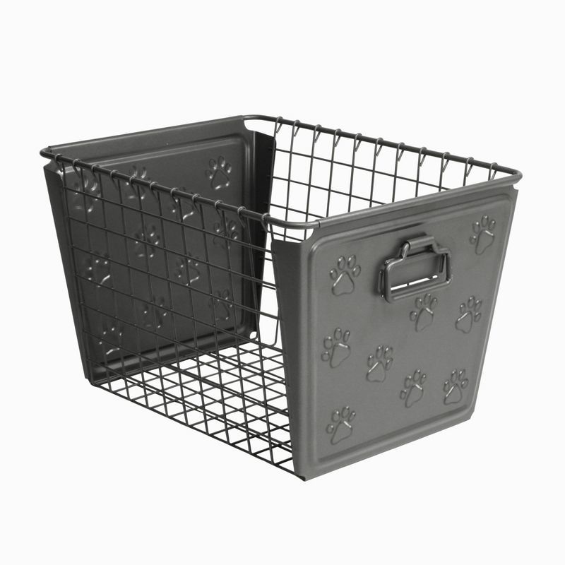 Vintage-Inspired Square Pet Supply Storage Basket in Dark Gray