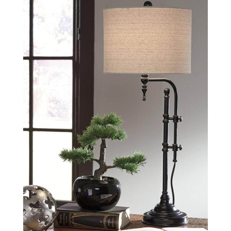 Adjustable Black Metal Table Lamp with Beige Shade