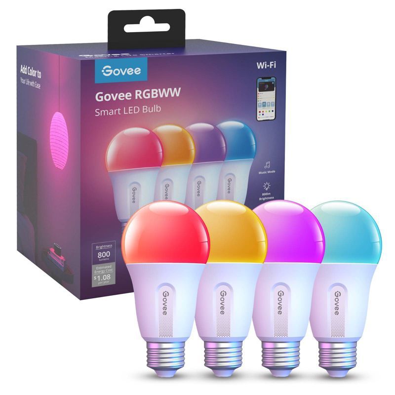 Govee 800LM Multi-Color Frosted Smart LED Bulbs 4-Pack