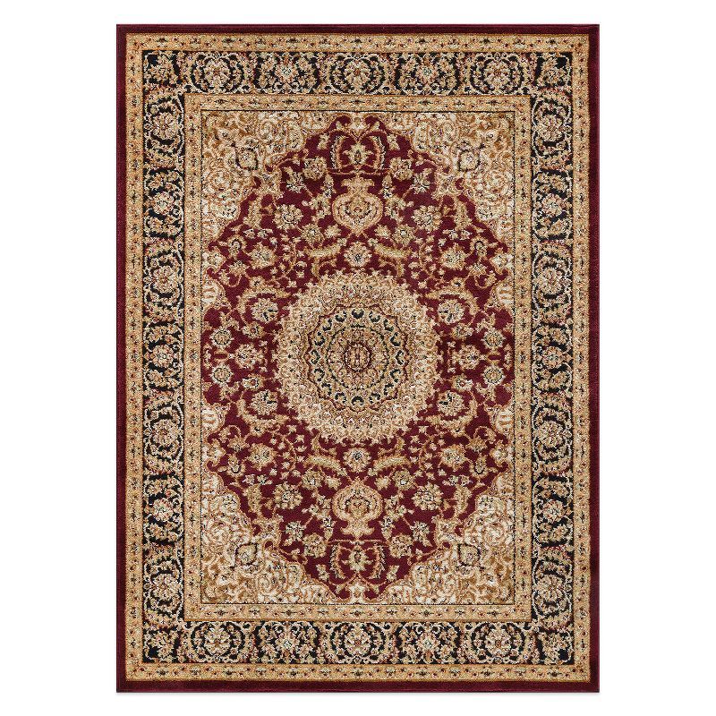 Burgundy and Beige Synthetic Oriental Medallion Area Rug 9'x12'