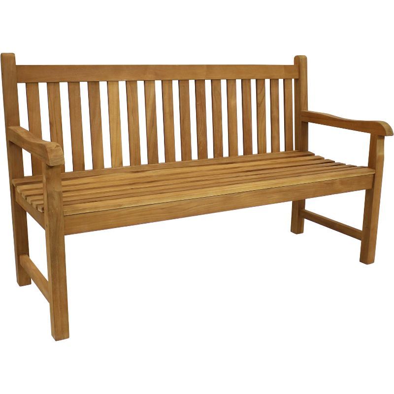 Sunnydaze 59-Inch Light Brown Teak Wood Outdoor Bench