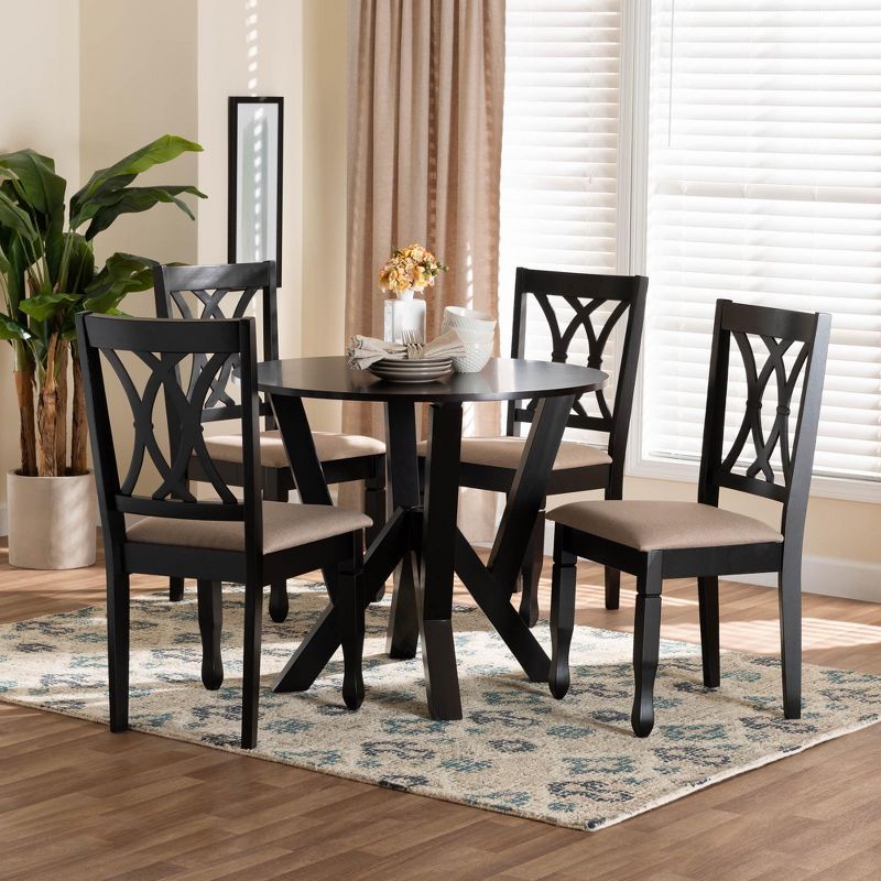 Irene Modern Sand Fabric and Dark Brown Wood 5-Piece Dining Set