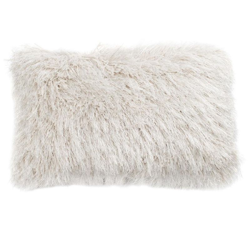 12" x 20" Cream Shag Modish Metallic Feather Fill Pillow