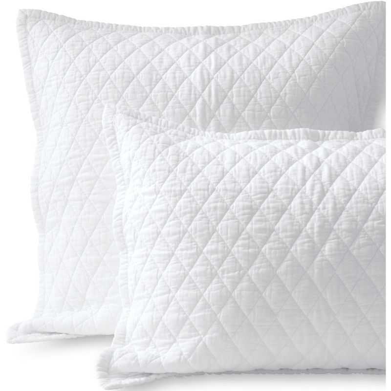 White Cotton Polyester Diamond Quilted Standard Sham