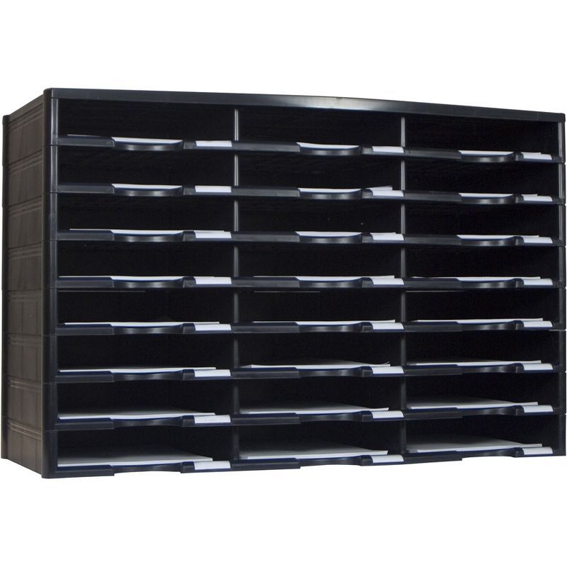 Black Heavy-Duty Plastic 24-Compartment Literature Organizer