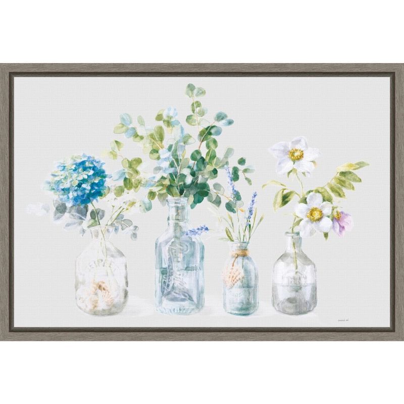 Floral Bouquets in Glass Bottles Framed Canvas Wall Art