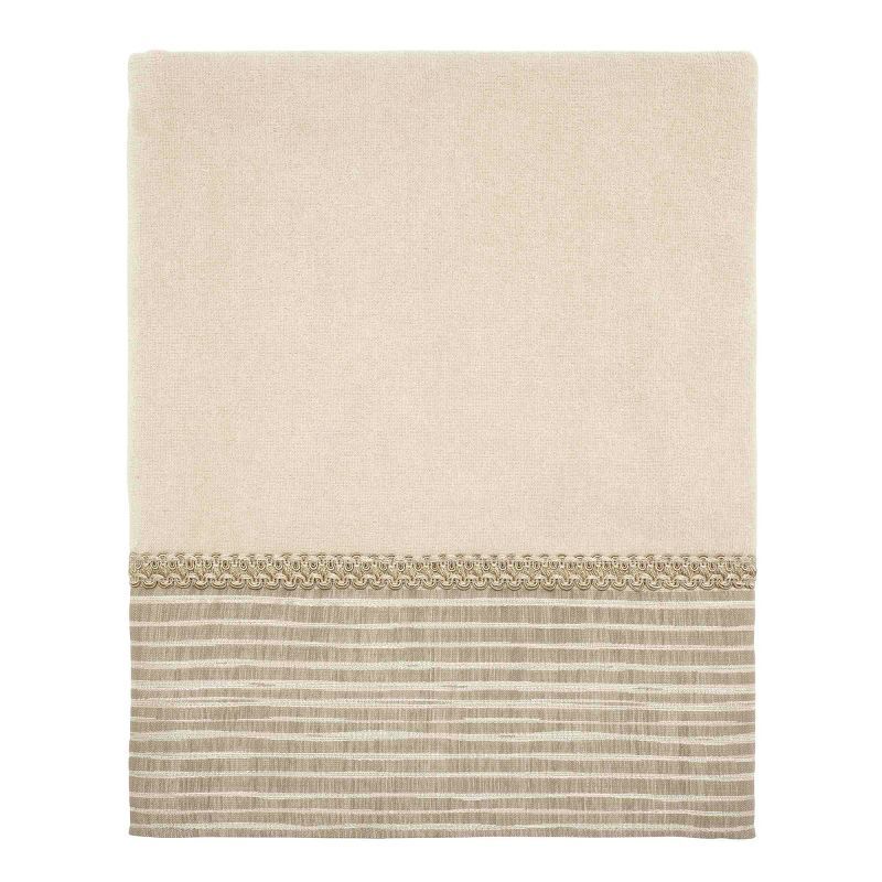 Beige and Tan Cotton Bath Towel with Woven Border