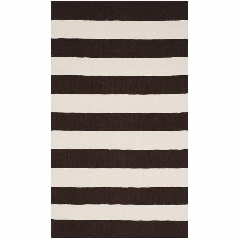 Coastal Charm Chocolate and Ivory Striped Cotton Area Rug 9' x 12'