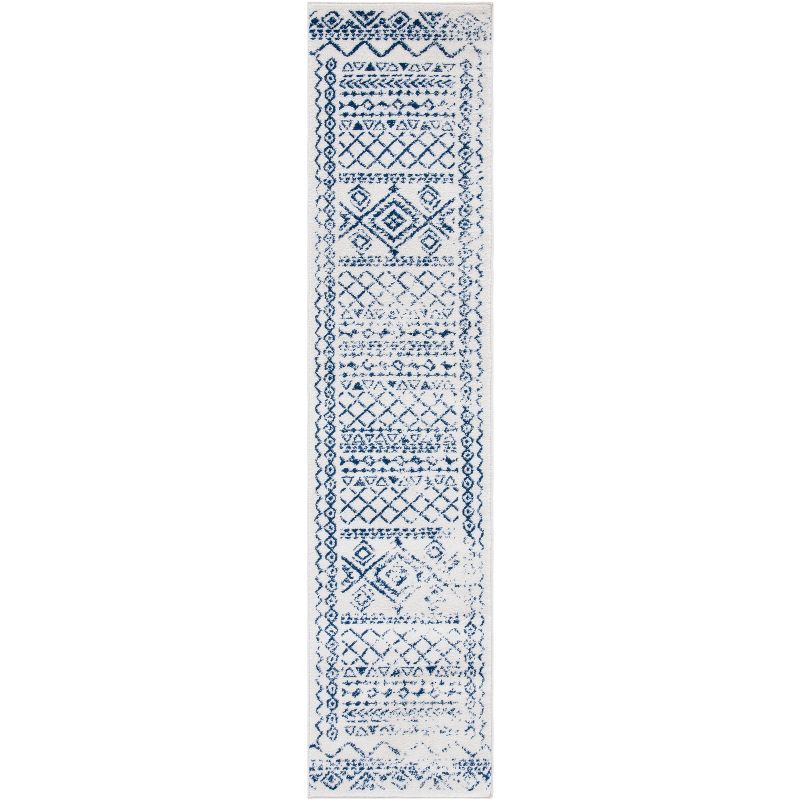 Navy and Ivory Synthetic Hand-knotted Runner Rug, 2'x7'