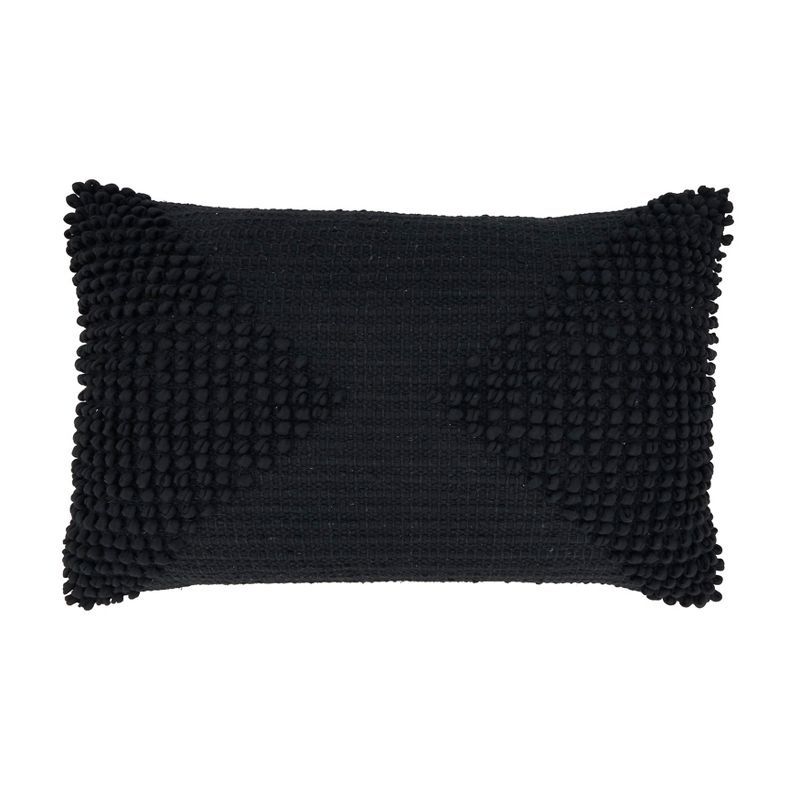 Black Textured Woven Diamond 14"x22" Cotton Throw Pillow