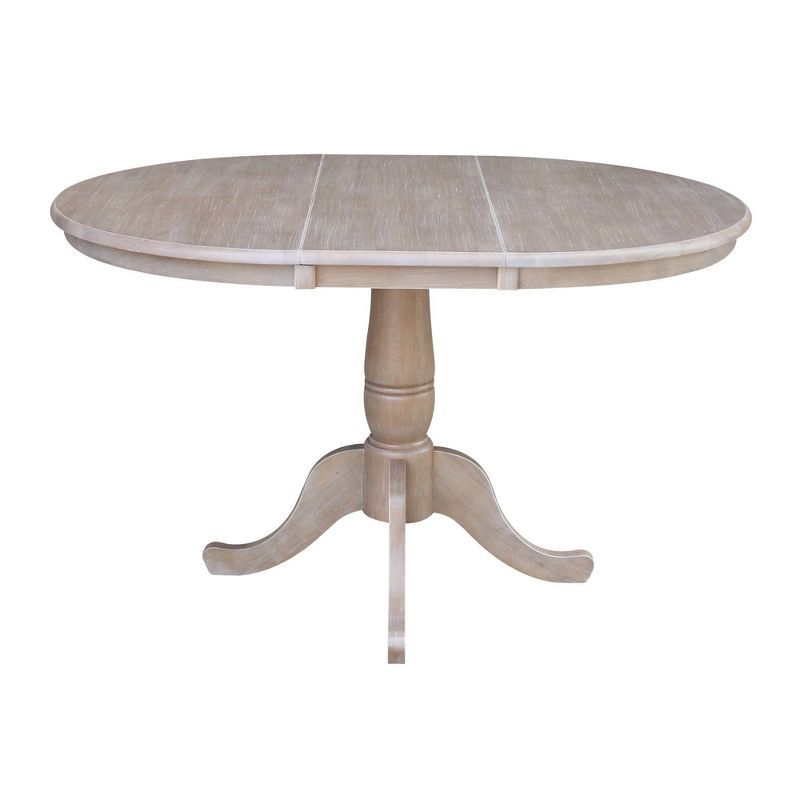 Traditional Washed Gray Taupe Extendable Round Wood Dining Table