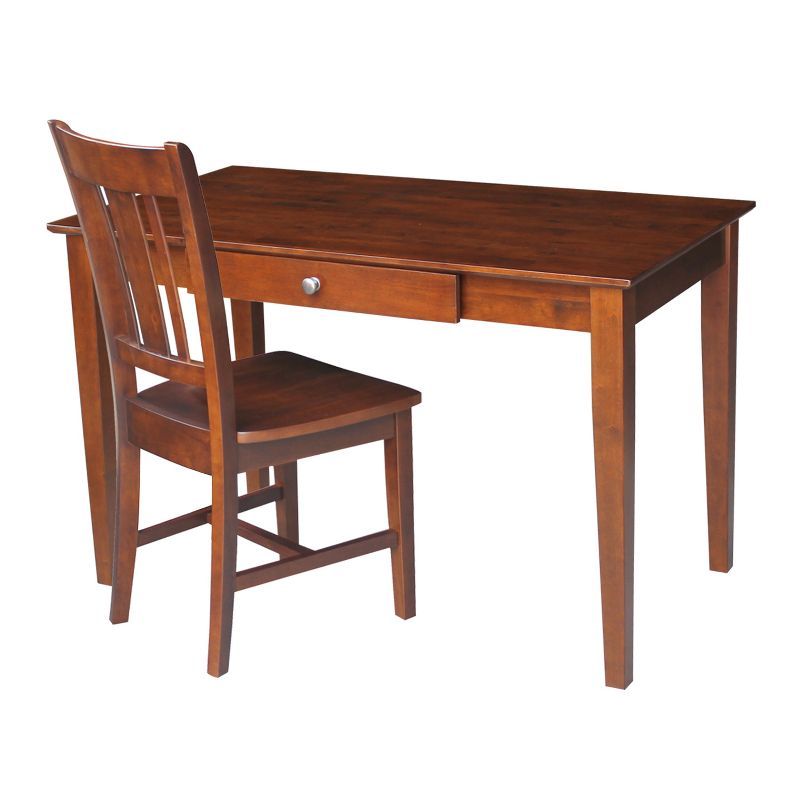 Elegant Espresso Solid Wood Desk and Chair Set with Spacious Drawer