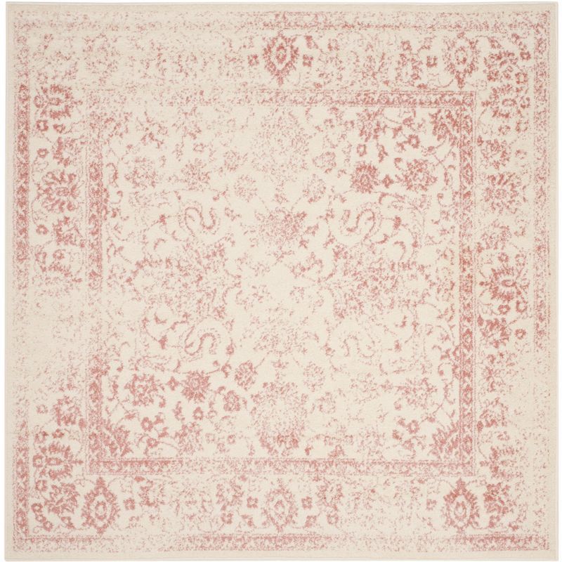 Ivory Rose 5' Square Oriental Synthetic Area Rug