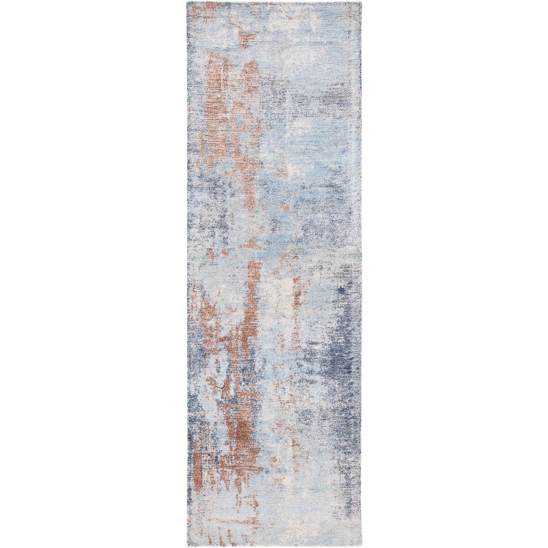 Blue and Brown Hand-Tufted Wool Runner Rug