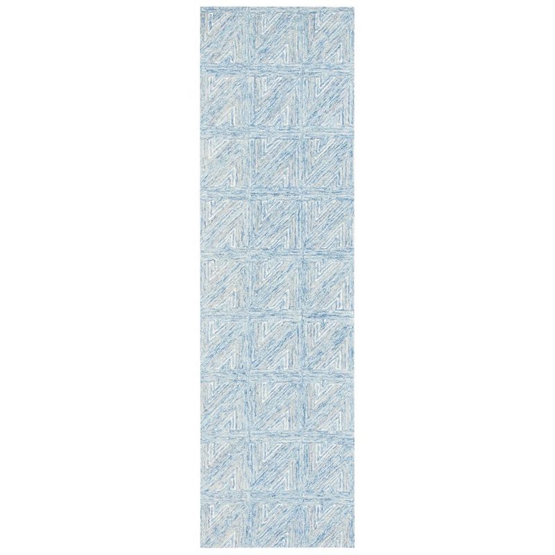 Blue and Beige Abstract Hand Tufted Wool Runner Rug