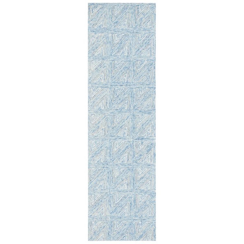 Blue and Beige Abstract Hand Tufted Wool Runner Rug