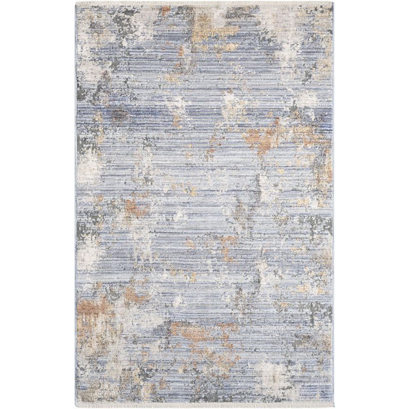 Grey Blue Abstract Wool and Synthetic Rectangular Rug