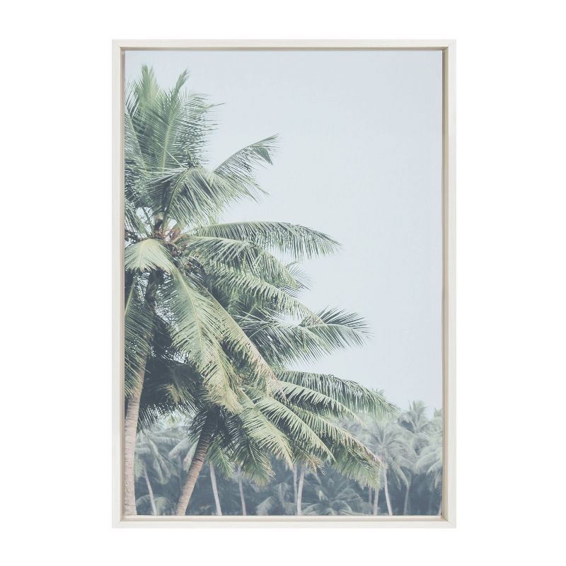 Sylvie Pale Green Coconut Palm Trees Framed Canvas Wall Art