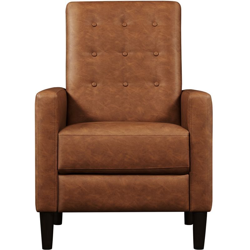 Brown Faux Leather Recliner with Button Tufting