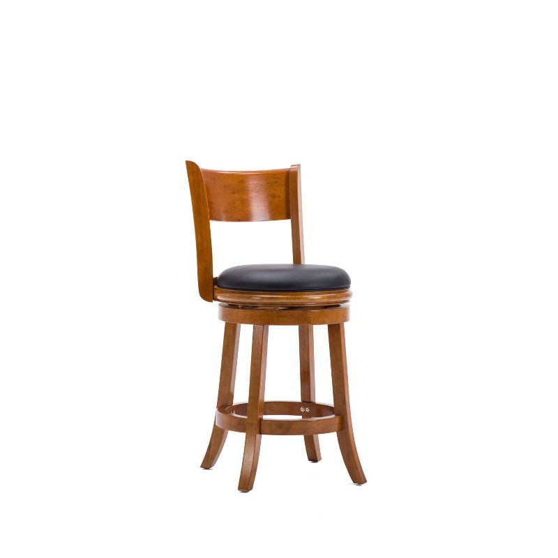 Palmetto 24" Fruitwood Swivel Counter Stool with Leather Cushion