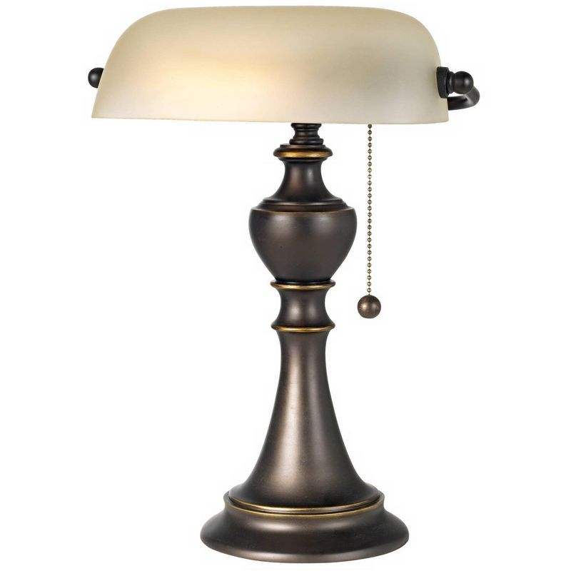 Adjustable Antique Bronze Metal Table Lamp with Alabaster Glass Shade