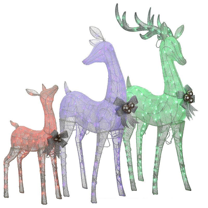 Multicolor LED Lighted Deer Family with Glitter Accents