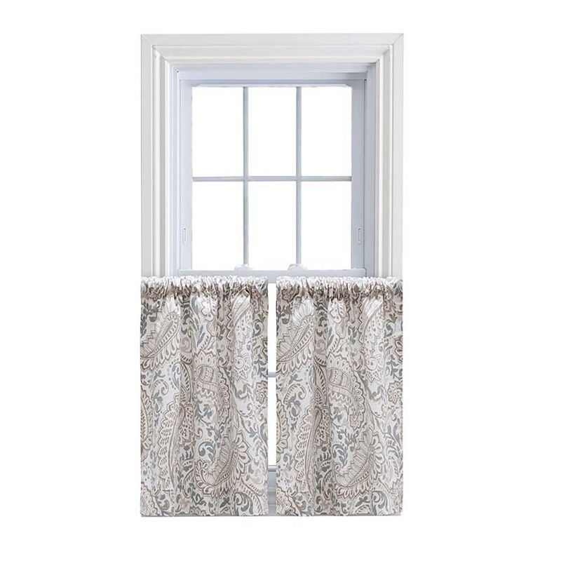 Natural Cotton Paisley Pattern Rod Pocket Window Tiers