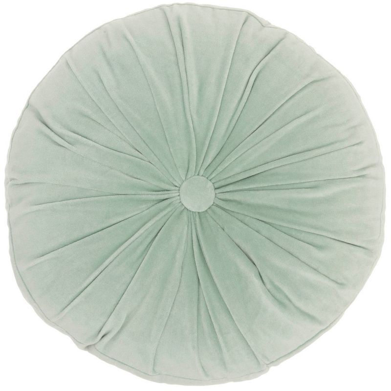 Celadon Round Gathered Velvet Throw Pillow, 16"