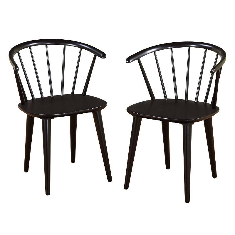 Set of 2 Black Wood Low Windsor Dining Chairs