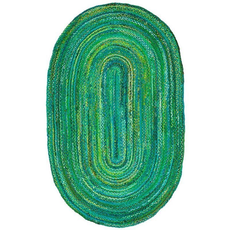 Handmade Green Braided Cotton Oval Area Rug 4' x 6'