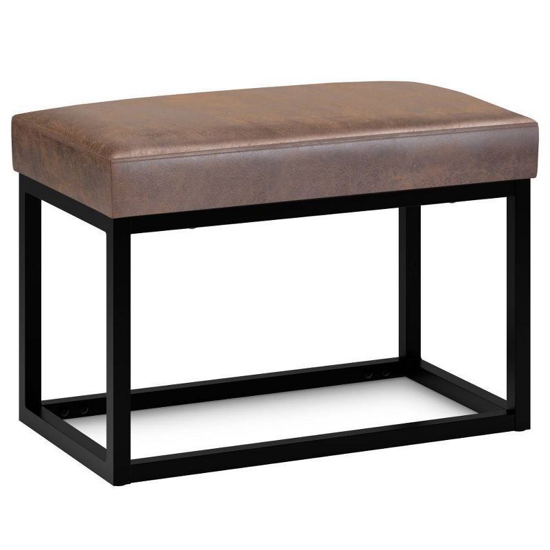 Kerwood Small Distressed Chestnut Faux Leather Bench with Black Iron Frame