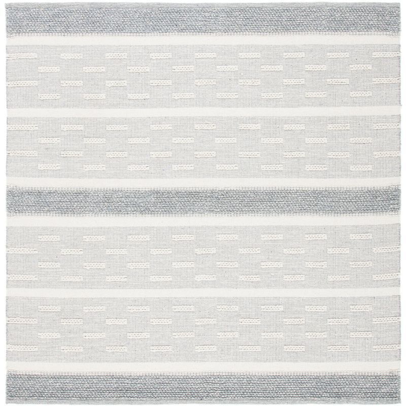 Ivory Striped Kilim 3' Square Hand-Woven Wool & Cotton Rug