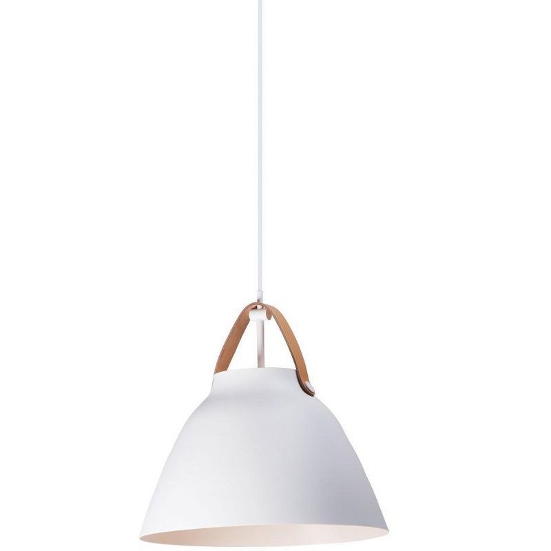 14" Tan Leather and White Single Pendant Ceiling Light
