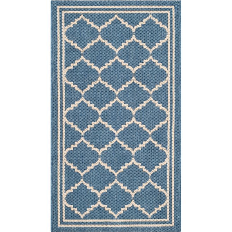 Blue and Beige Rectangular Washable Synthetic Area Rug