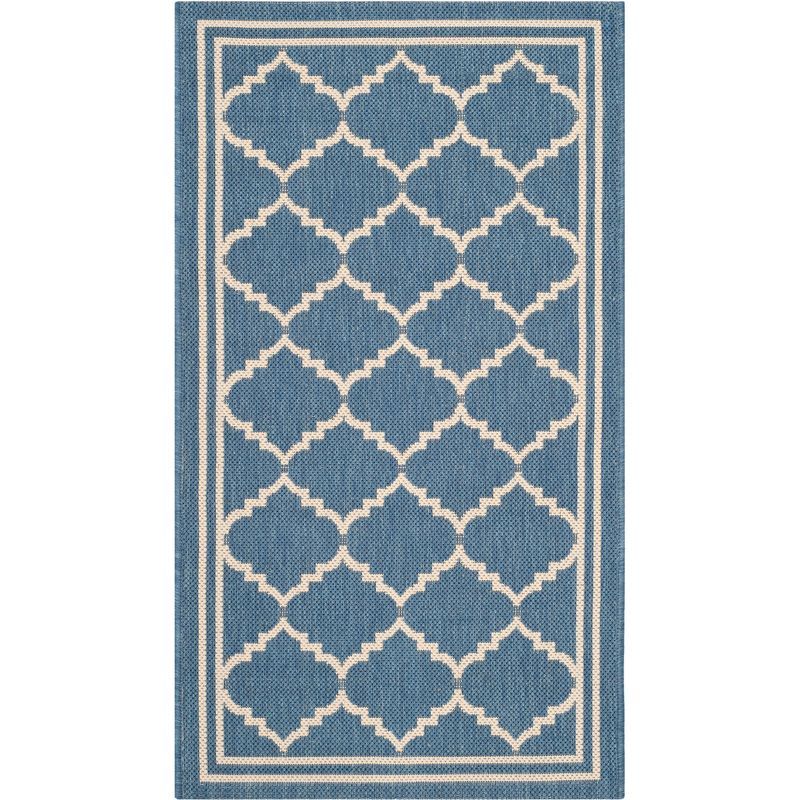 Blue and Beige Rectangular Washable Synthetic Area Rug