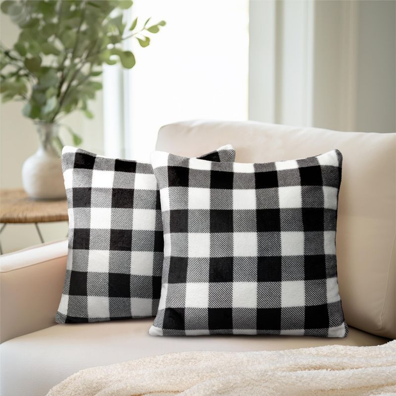 Black and White Checkered Velvet Euro Pillow Covers Set